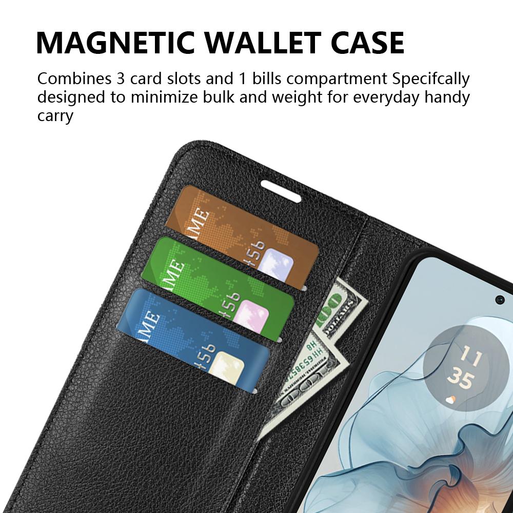 Für Motorola Moto G24 Power Hülle Litschi-Textur Sturzsicher Leder Brieftasche Handyhülle