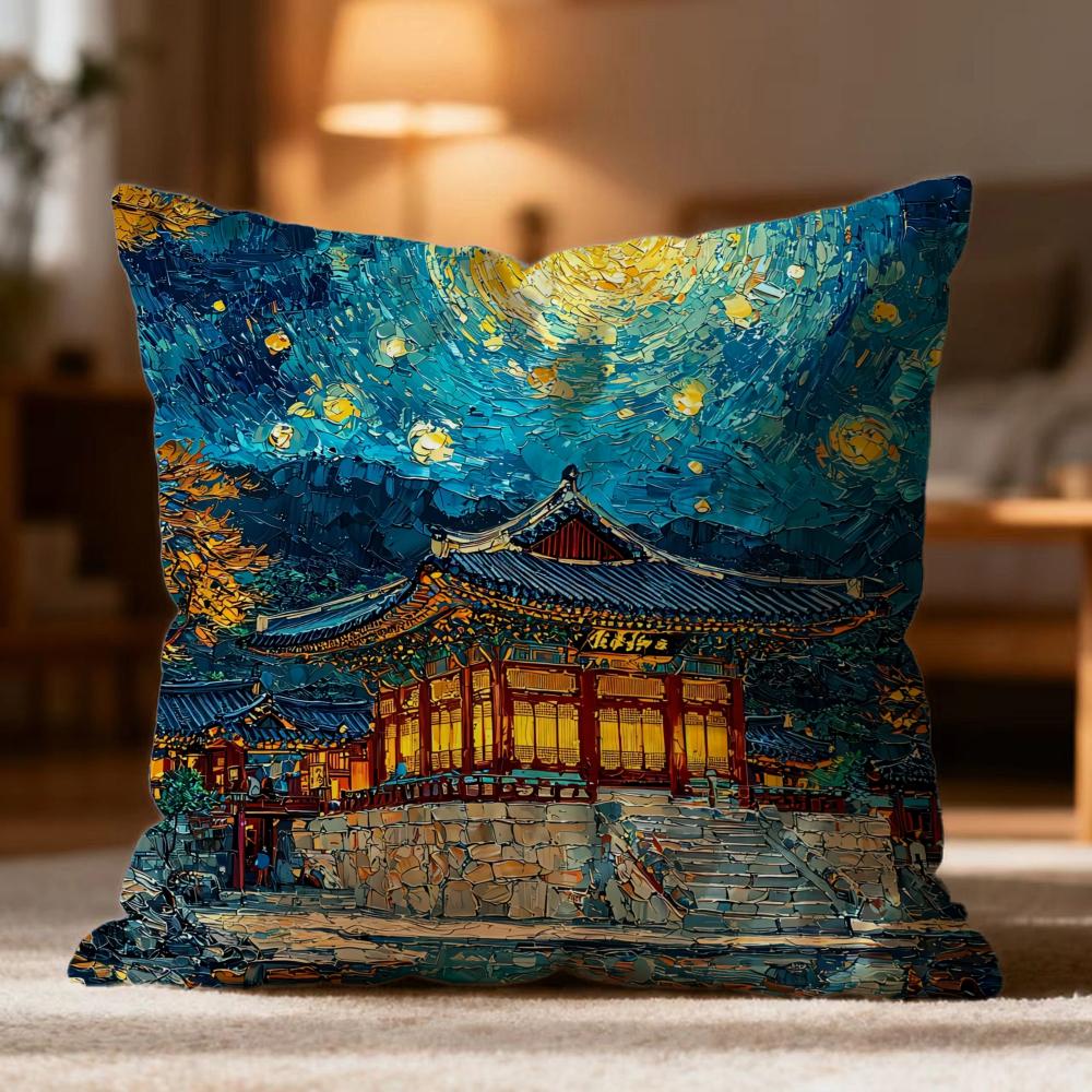 Popular F-FFoguo Temple Cushion Cover Soft Washable Pillow Case Multi-Scene for Couch Bed Travel Office Use