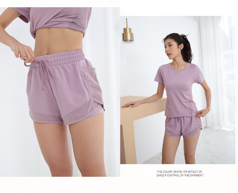 Damen Plus Size Schnelltrocknende Mesh Sport-Yoga-Shorts mit Anti-Exposure und Fake-Zweiteiler-Design