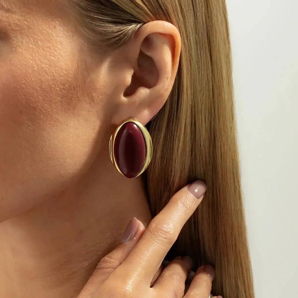 1 Pair Retro Resin Acrylic Oval Stud Earrings for Women Trendy Gold Color Geometric Earrings Fashion Jewelry Accessories
