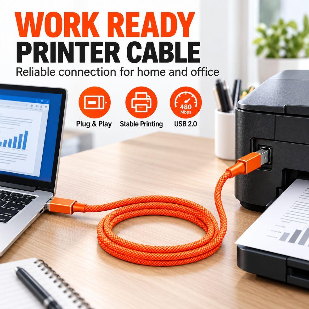 USB 2.0 USB Printer Cable 480Mbps Plug And Play USB-B Data Cord Stable Transmission Wide Compatibility Printer Sync Lead