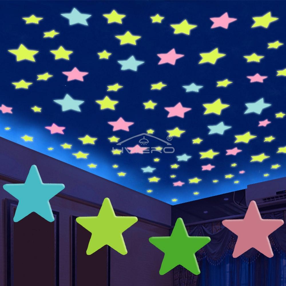50/100X 3cm Star Glow In Dark Luminous Fluorescent Wall Sticker For Kids Baby Room Bedroom Ceiling Home Holiday Party Decoration
