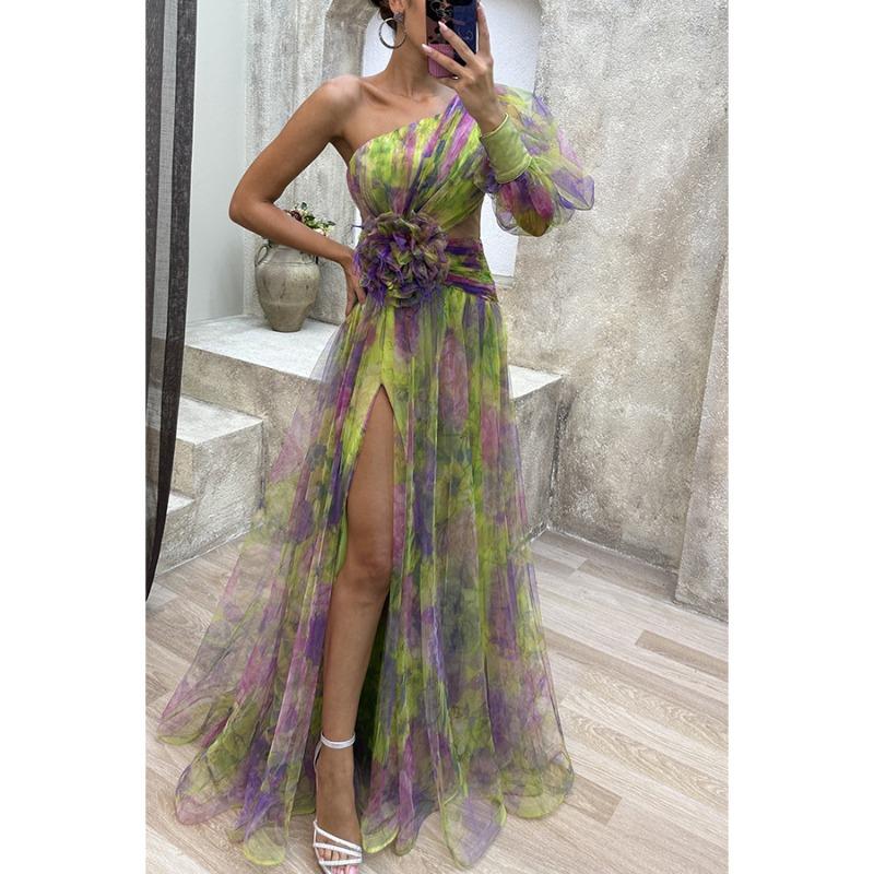 New party mesh slanted shoulder dress, casual fashion dress for women