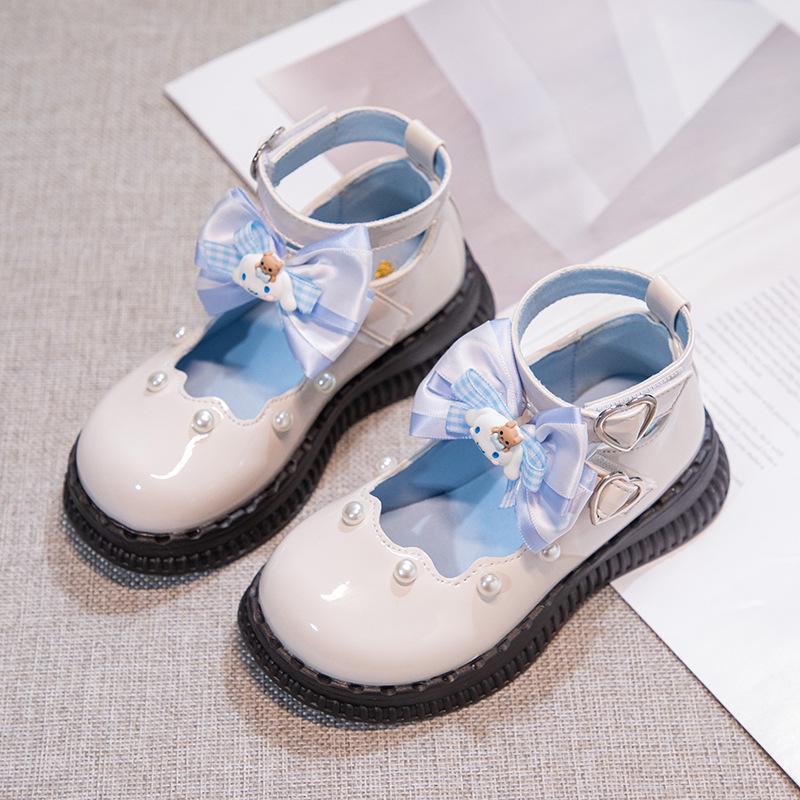 

Мягкие туфли Мэри Джейн для девочек - Весна/Осень 2024 Черные туфли Лолиты для выступлений для маленькой принцессы Size 35 (22cm) грязно-белый