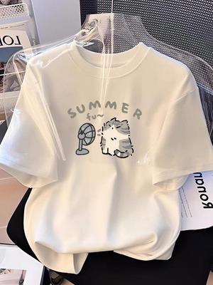 Weißes Baumwoll-T-Shirt mit kurzen Ärmeln für Mädchen: Sommer für Jungen, lockere Passform, Mittel/Groß, Stilvoll und vielseitig