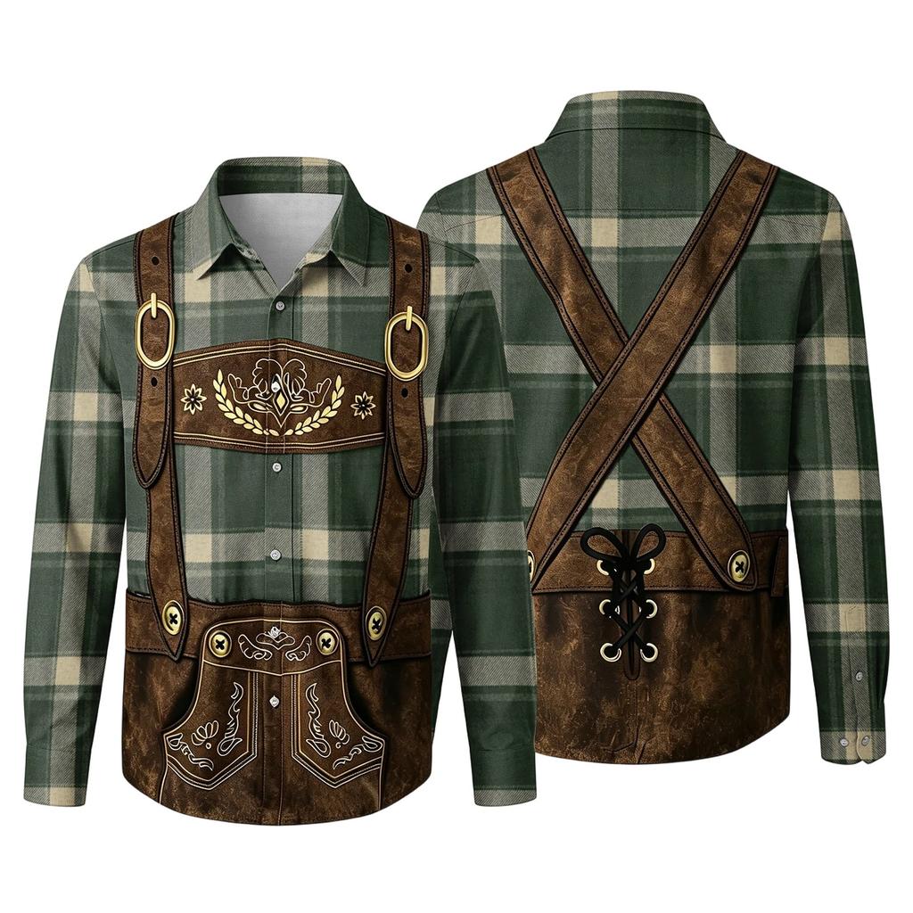 Men’s 3D Printed Loose Fit Turn-Down Collar Long Sleeve Shirt Vintage Plaid Design Casual Retro Style for Festivals Outdoor Parties