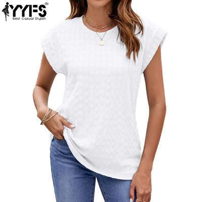 Women's Fashion Casual Summer Spring Solid Color Print Short Sleeve O-Neck Blouses & Shirts