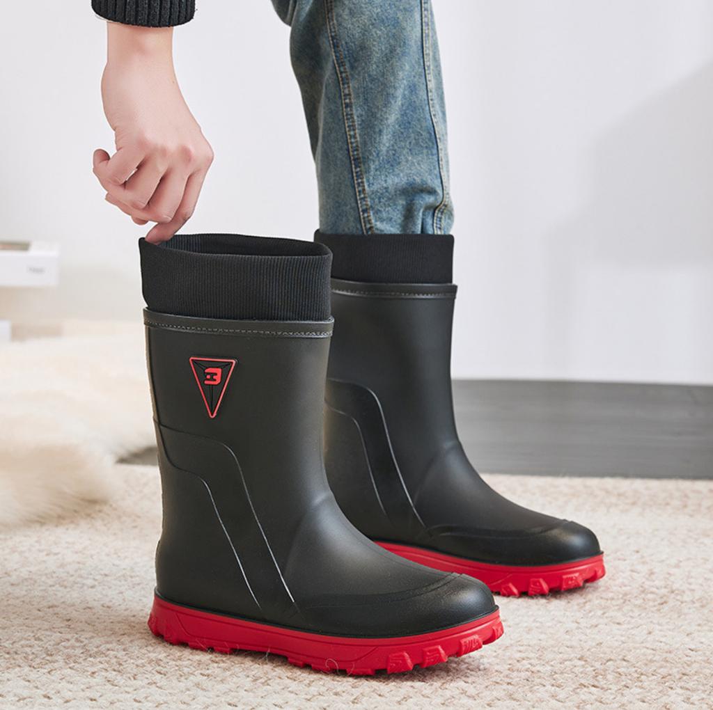 Non-slip Fashion Rain Shoes Kitchen Fishing Work Car Wash Rubber Shoes Medium and High Long Tube Men's Trend Water Shoes Rain Boots