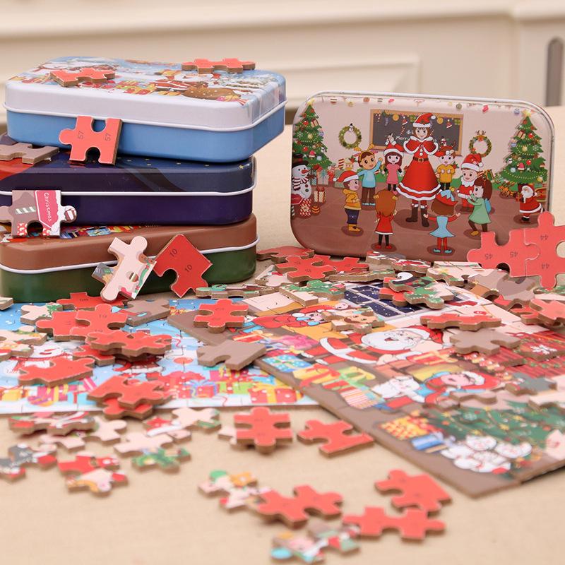 Puzzle Santa din Lemn Făcut Manual pentru Copii - Cadou Educațional de Crăciun