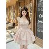 New Arrival: French Floral Princess Mini Dress with Puffy Skirt and Flutter Sleeves