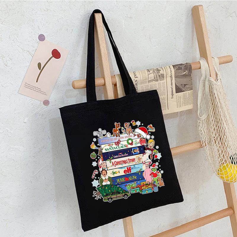Christmas Printed Shoulder Bag Student Casual Handbag Large Capacity Canvas Bag