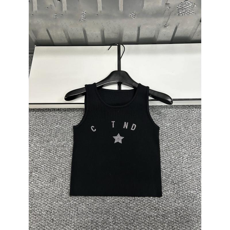 D Brand Rhinestone Star Knit Vest - Spring/Summer Slim Fit Round Neck Top