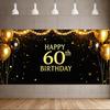 Sparkling Glittery 60th Happy Birthday Banner Black Gold Balloon Birthday Party Decoration Backdrop Photography Background Props