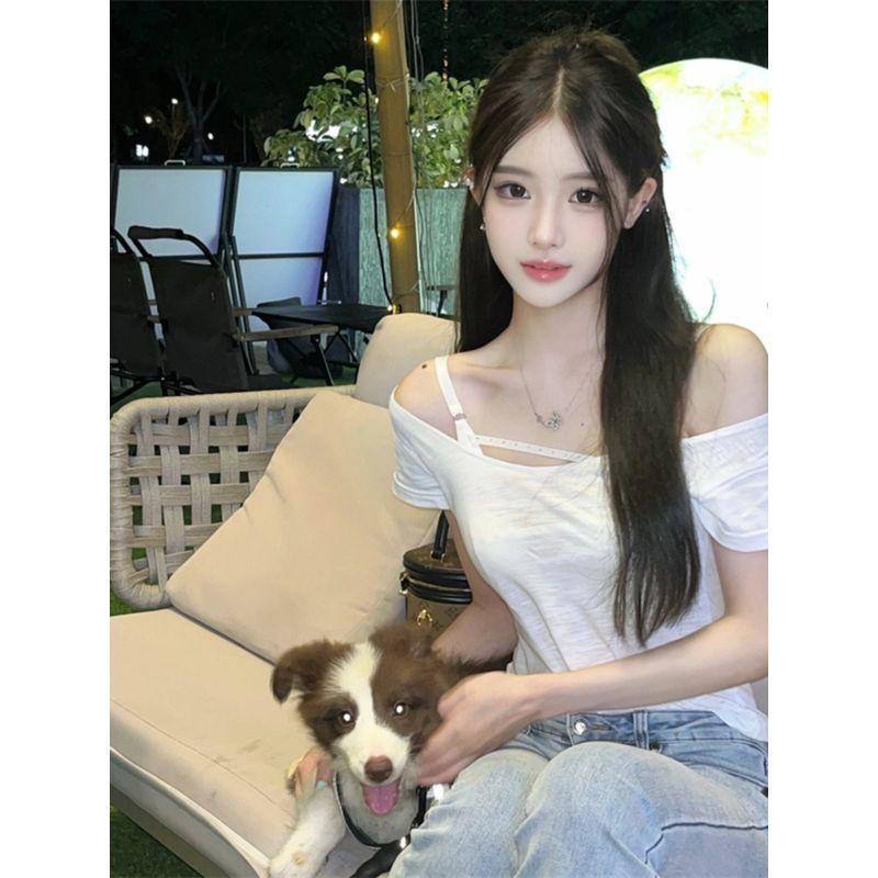 

Приталенная футболка с U-образным вырезом, облегающая фигуру, с коротким рукавом, повседневная, для носки под низ, с легким прозрачным верхом Чистое желание , женская White drill Intimates inside S