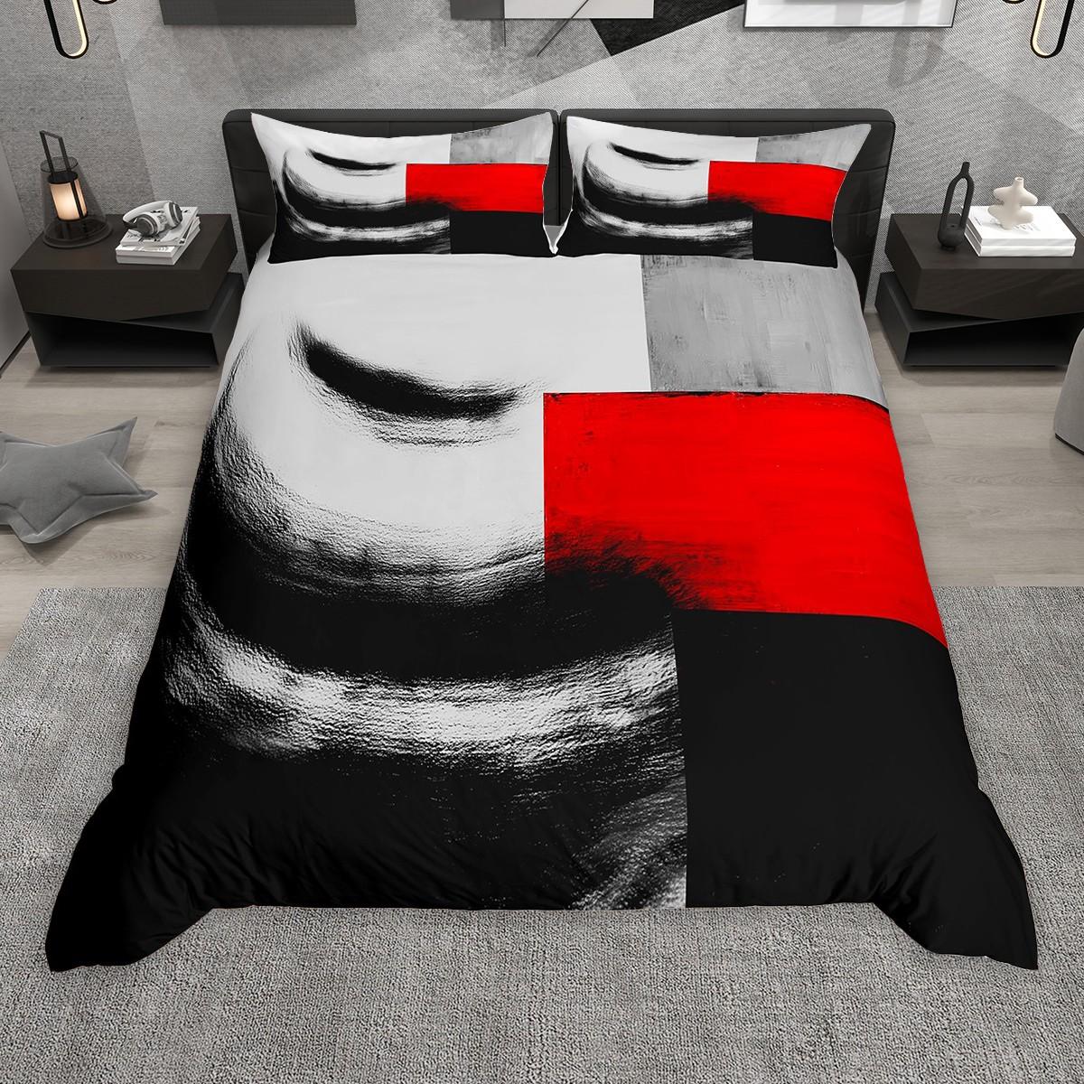 

Homewish Modern Abstract Art Duvet Cover Set, Contemporary Geometric Quilt Cover Set, Black Red Gray Bedding Set DE XS 100x135cm 2pcs&set