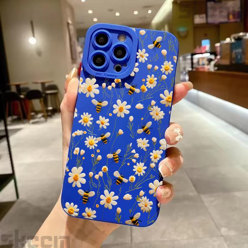 

Милый чехол для телефона с цветочным узором и пчелкой для iPhone 16E 16 15 14 13 12 11 Pro Max Mini X XS XR 7 8 Plus Противоударный мягкий чехол iPhone 12 Mini