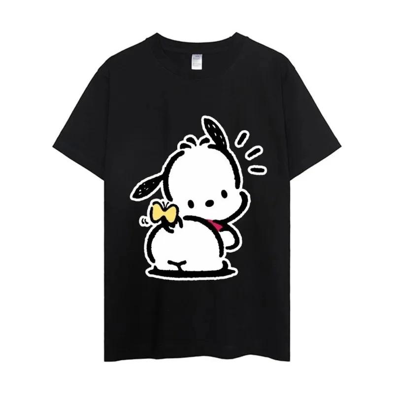 MINISO Pochacco Koszulka Damska Kombinacja dla Pary Ubrania Krótki Rękaw Streetwear Dekolt Moda Mężczyzna Bawełna Unisex Top