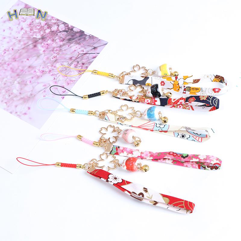 1pcs Phone Strap Lanyards Daisy Flower Cat Bell Mobile Phone Hang Rope Charm Decor