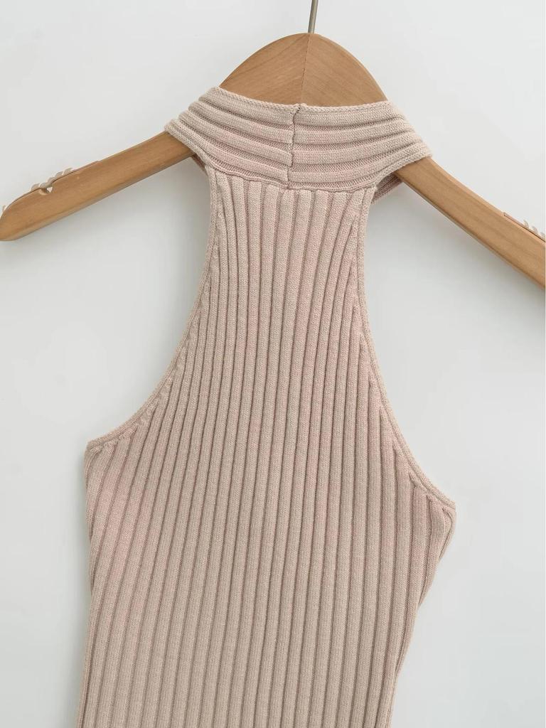 Elegant Off-the-Shoulder Halter Knit Vest - Women's Slimming Sexy Style