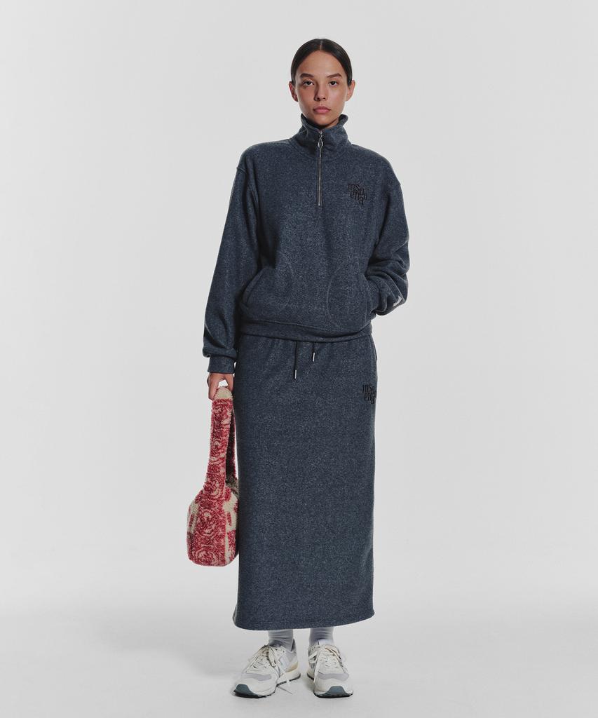 Minasu Terry Fleece Long Skirt_Charcoal
