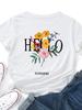 Hello Sunshine Flower Print Women T Shirt Short Sleeve O Neck Loose Women Tshirt Ladies Tee Shirt Tops Clothes Camisetas Mujer
