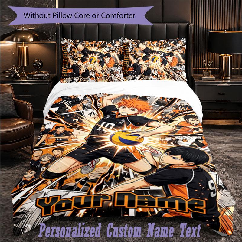 Personalized 3Pcs Bedding SetHaikyuu Custom Text Duvet Cover Pillowcase Set Bedroom Gift