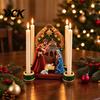 Resin Holy Family Ornaments Christmas Nativity Scene Candle Holder, Manger Figurine with 4 Seasonal Atmosphere Accessories Slots, Vintage Candlestick