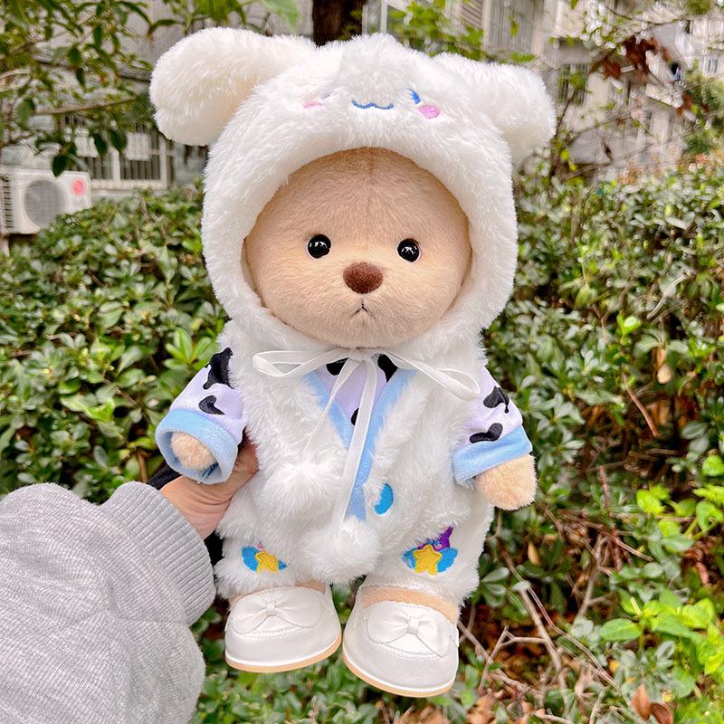 Medium Bear Outfit - Blue Pink Striped Carrot Overalls Set