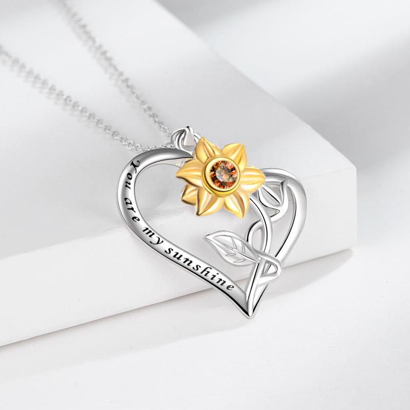 Double Layer Sunflower Pendant Necklace - Love Heart Trendy Collarbone Chain