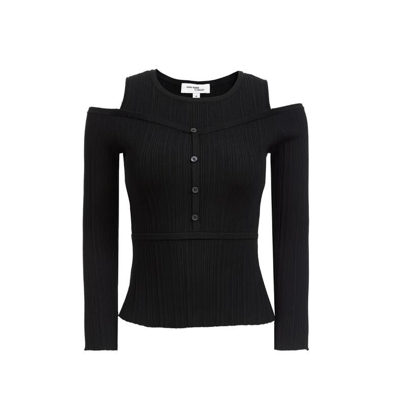 Veromoda Women's 3/4 Sleeve Knit Top with Cut-Out Shoulders & Button Detail