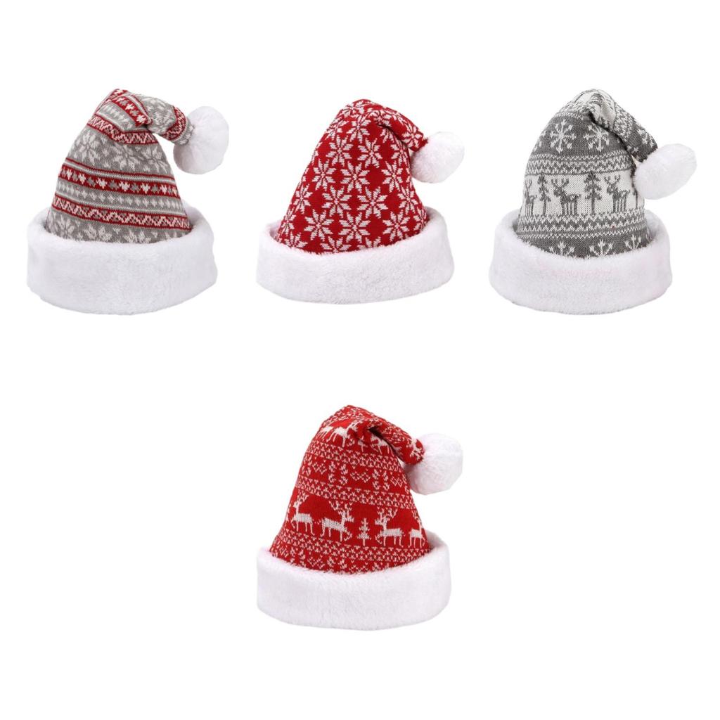 Christmas Hat Plush Xmas Cap Christmas Party Decorations Unisex Knitted Hat
