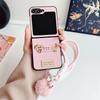 Wrist Strap Leather Cartoon Phone Case for Samsung Galaxy Z Flip 6 5 4 3 Flip6 Flip5 Flip4 Flip3 5G Shockproof Protective Cover