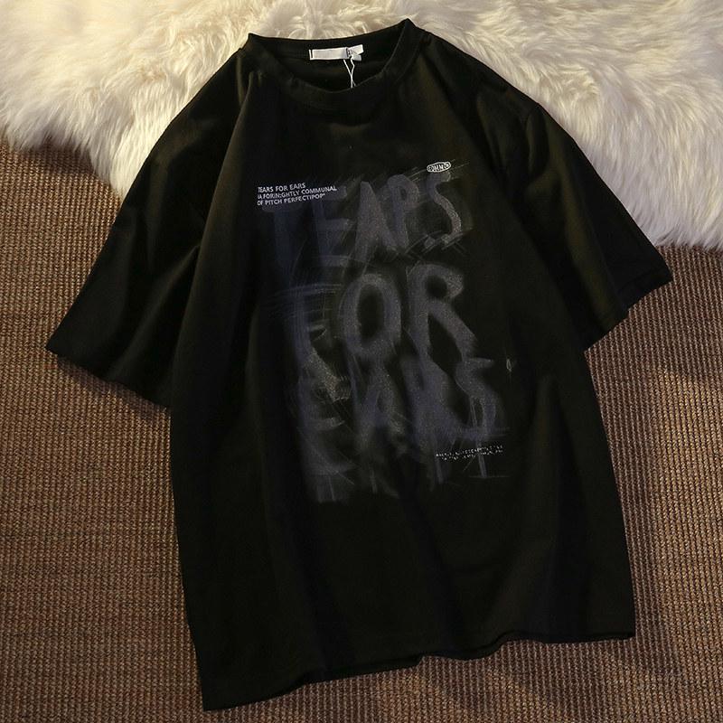 Unisex American Retro Cotton Loose Fit Short Sleeve T-shirt for Plus Size & Trendy Wear M чёрный