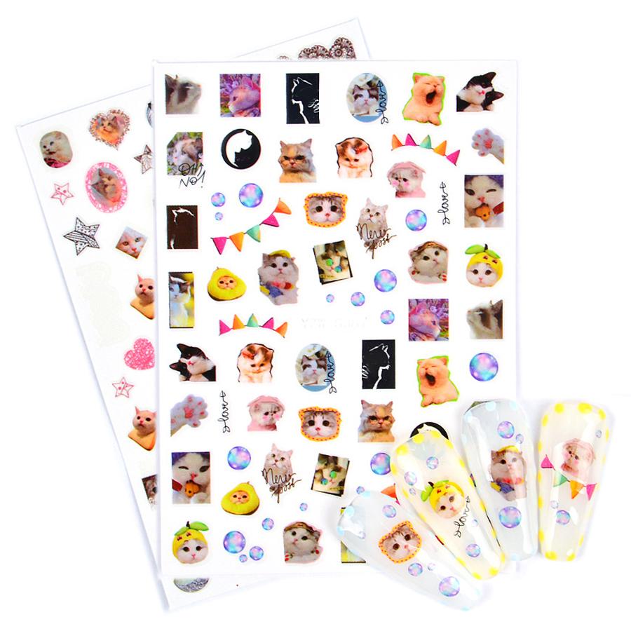 

2 листа милых наклеек для ногтей с кошачьими лапками, самоклеящиеся наклейки для ногтей для украшения маникюра