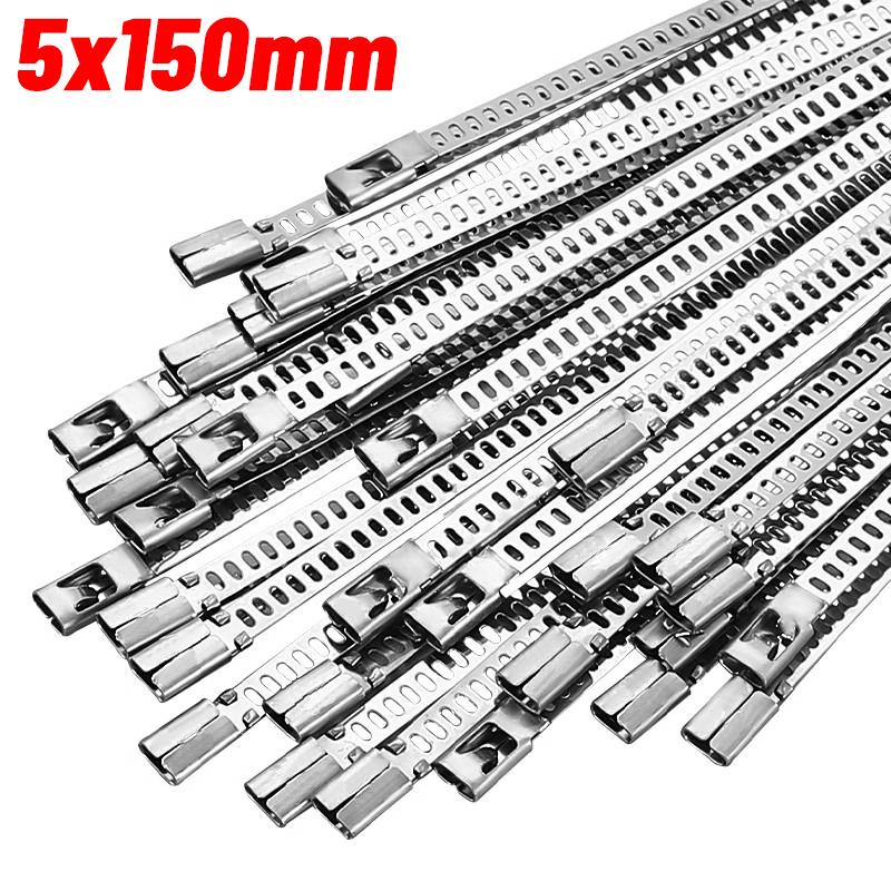 10/100pcs Stainless Steel Cable Ties 5mm Heavy Duty Self-Locking Cable Zip Tie Multi-Purpose Metal Exhaust Wrap Locking Ties