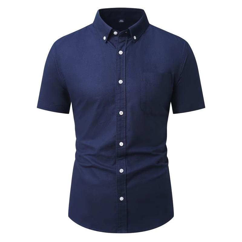Summer Oxford Cotton Short Sleeve Shirts Business Casual Square Collar Shirt Men
