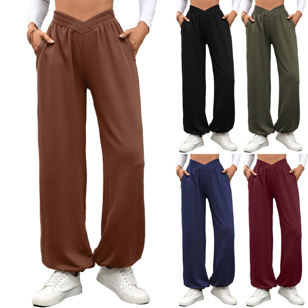 Fall Winter New Women's Elastic Waist Pockets Drawstring Cuffed Loose Casual Trousers