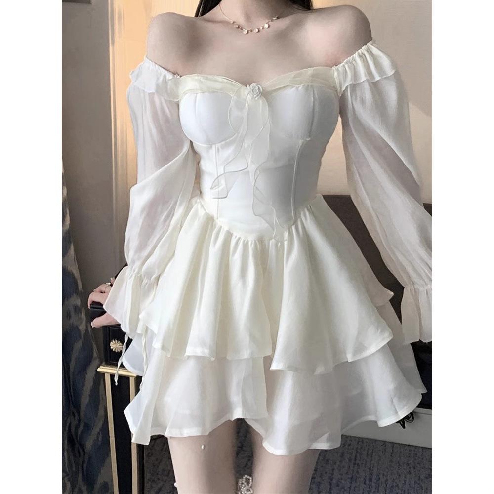 

Элегантное французское платье феи с вырезом «сердечко»: Прилегающая к талии, высококлассная принцессная короткая юбка для весны Extra Large