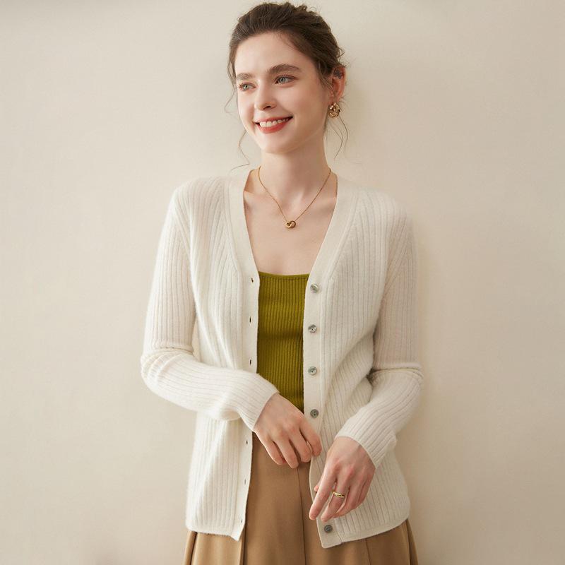 Women's 100% Pure Cashmere V-Neck Cardigan Sweater - Short Knitwear for Autumn/Winter