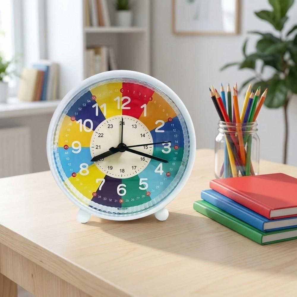 Night Light Function Mute Cartoon Alarm Clock Small Creative Learning Clock Rainbow Colors Children Clock Early Education