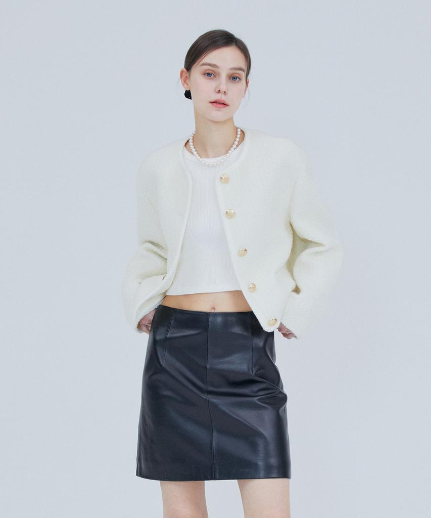 Pin Black Lambskin Simple Mini Skirt