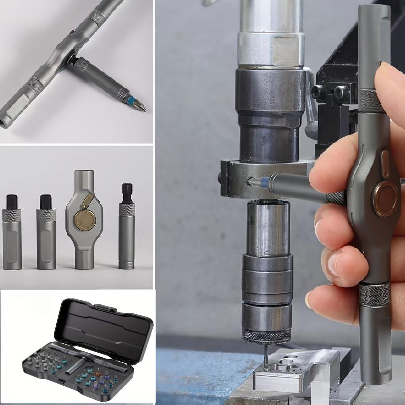 1 SET 24-in-1 Cacciavite a cricchetto magnetico bidirezionale con impugnatura a cambio rapido, Custodia portatile resistente - Kit professionale per riparazioni elettroniche