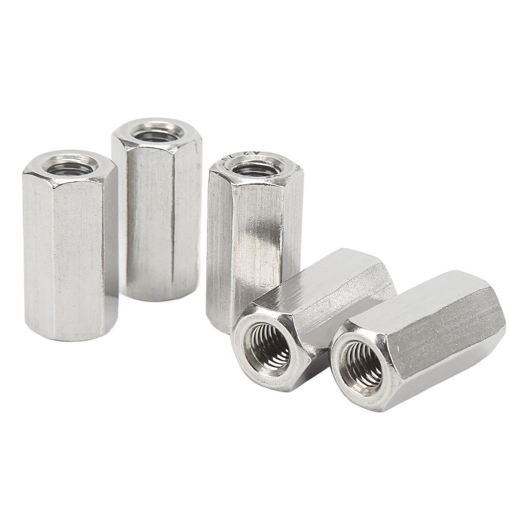 5PCS M10 Hex Coupling Nut Stainless Steel Rustproof Silver Connector Nut for Bolts Studs