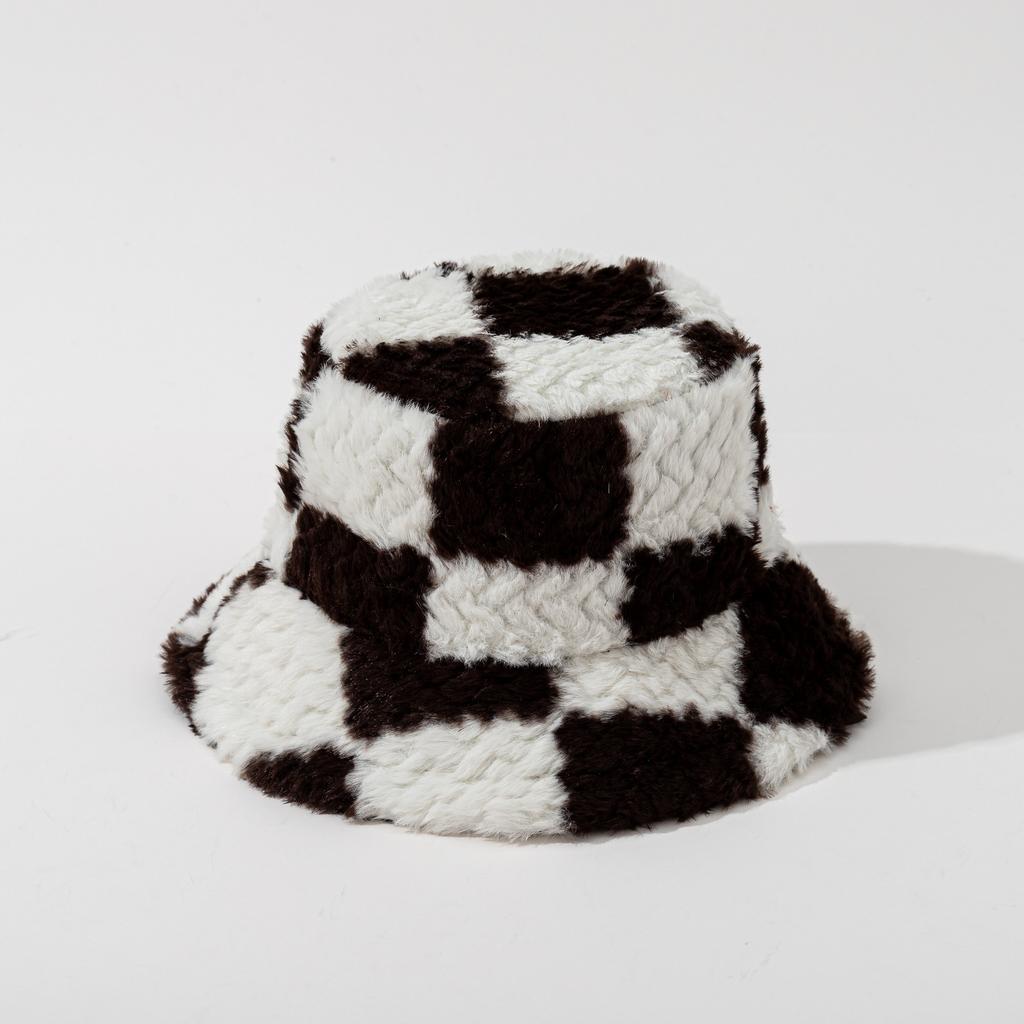 Große karierte Plüsch-Fischermütze für Männer und Frauen im Winter, vielseitige verdickte warme Ohrenschützmütze, modisch