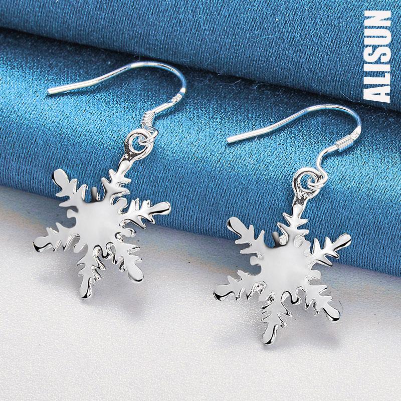 925 Sterling Silver Snowflake Pendant Piercing Earrings Fashionable Wedding Jewelry