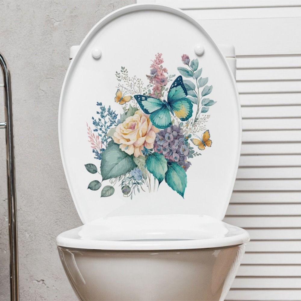 Removable Flower Butterfly Toilet Stickers Mildew-proof Toilet Lid Decals  Cabinet