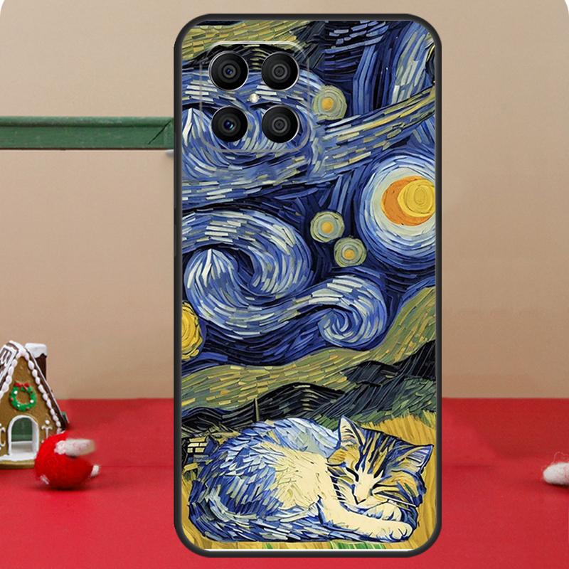 Katze Van Gogh's Sternennacht Hülle Für Honor Magic 7 Lite 5 6 8 Pro Honor 400 200 50 70 90 X8c X8a X8b X9a X9b X9c Abdeckung