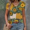 Women's T-shirt Casual Loose  Clothing Cat Pattern Top Summer New Fashion V-neck