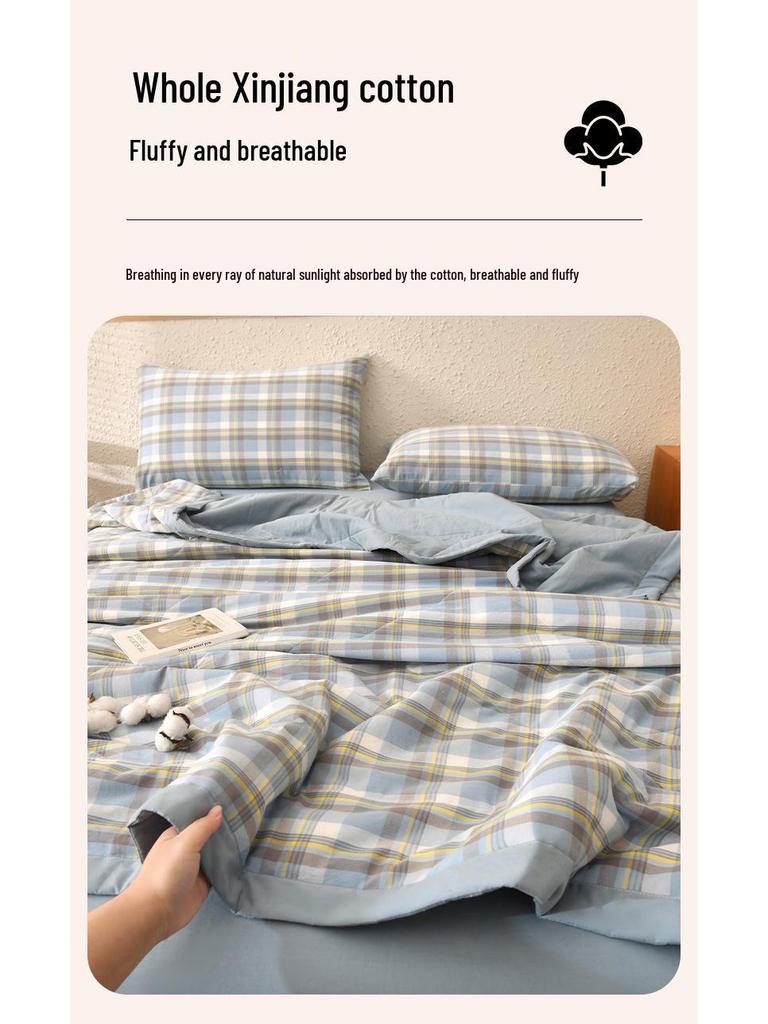 New A-Type 100% Pure Xinjiang Cotton Summer Quilt – Machine Washable Air Conditioning Comforter for Students