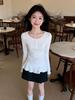 260g Cotton Modal Korean Lace Trim Slim Fit Button Top